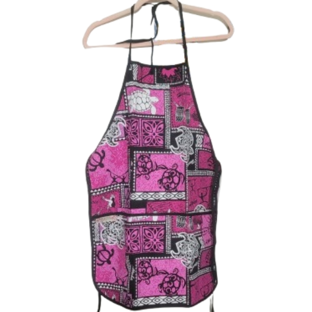 Pink Honu Pink White and Black Apron Turtles Floral Naturecore Kitchencore